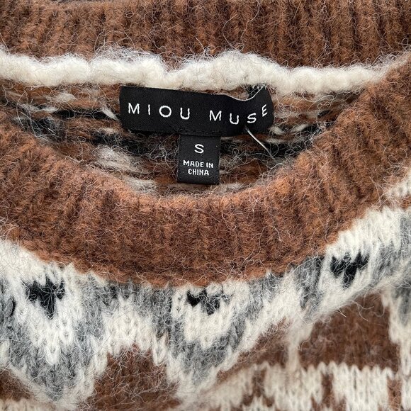 MIOU MUSE Fair Isle Brown Sweater is New w/o Tags! Size Small - Picture 3 of 6